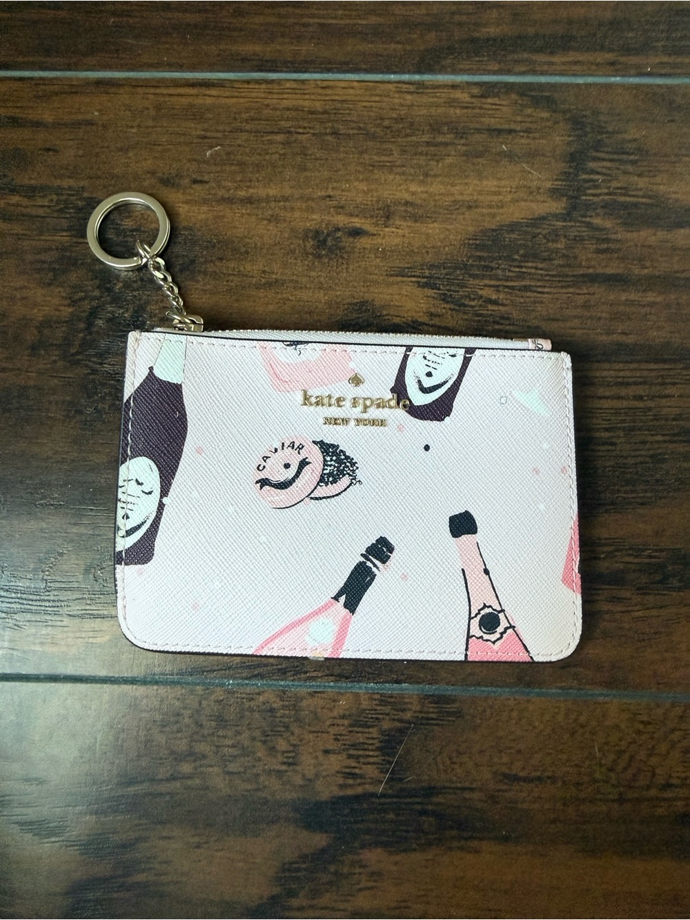 Kate spade pink champagne bottle keychain wallet coin purse